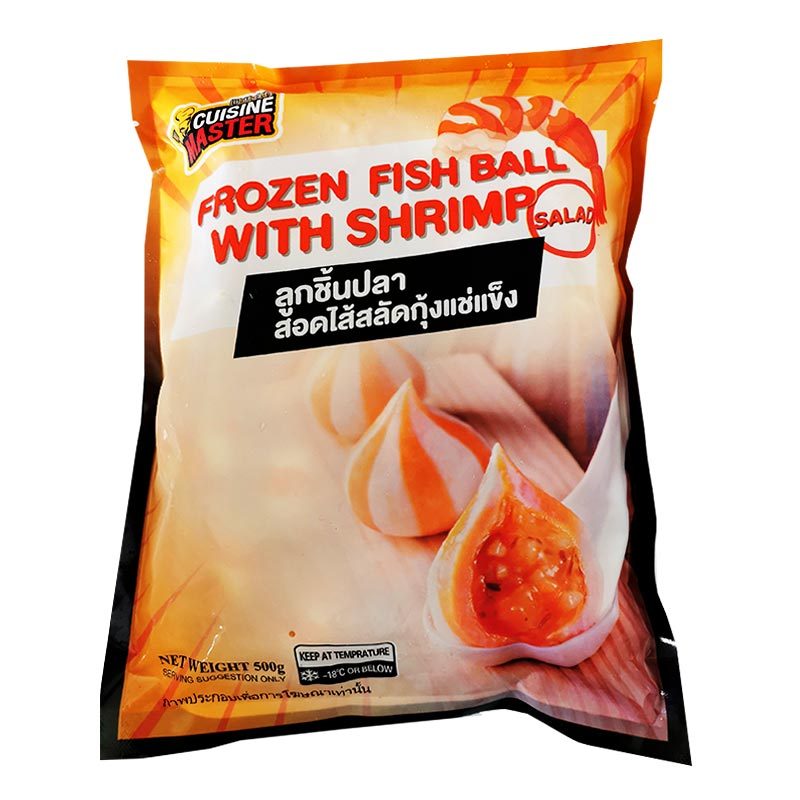ลูกชิ้นปลาสอดไส้สลัดกุ้งแช่แข็ง 500 กรัม (Fish Ball Salad Shrimp 500 g) โปโลแมน POLOMAN
