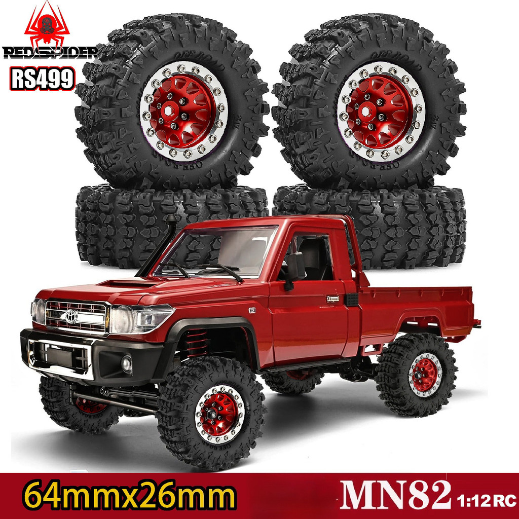 4PCS 64 มม.ยางยาง Tyres ล้อโลหะ Hub สําหรับ 1/12 MN82 LC79 RC รถโลหะอัพเกรด OP อุปกรณ์เสริมอะไหล่