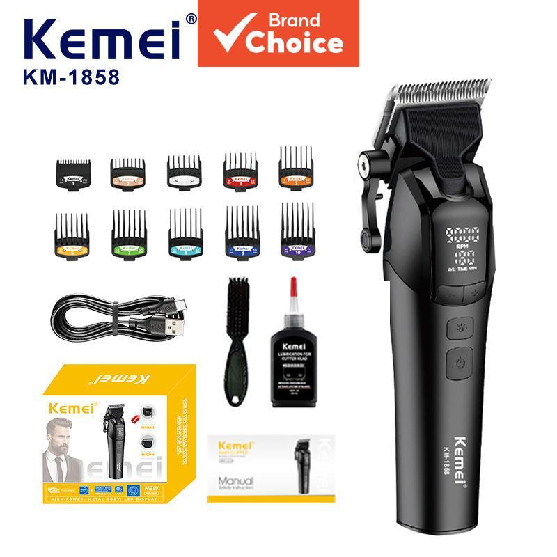 Kemei Km-1858 เครื่องตัดแต่งทรงผมไฟฟ้า 10W แบตเตอรี่ 4600mAh ไร้สาย ชาร์จ USB มอเตอร์ความเร็วสูง ใบม
