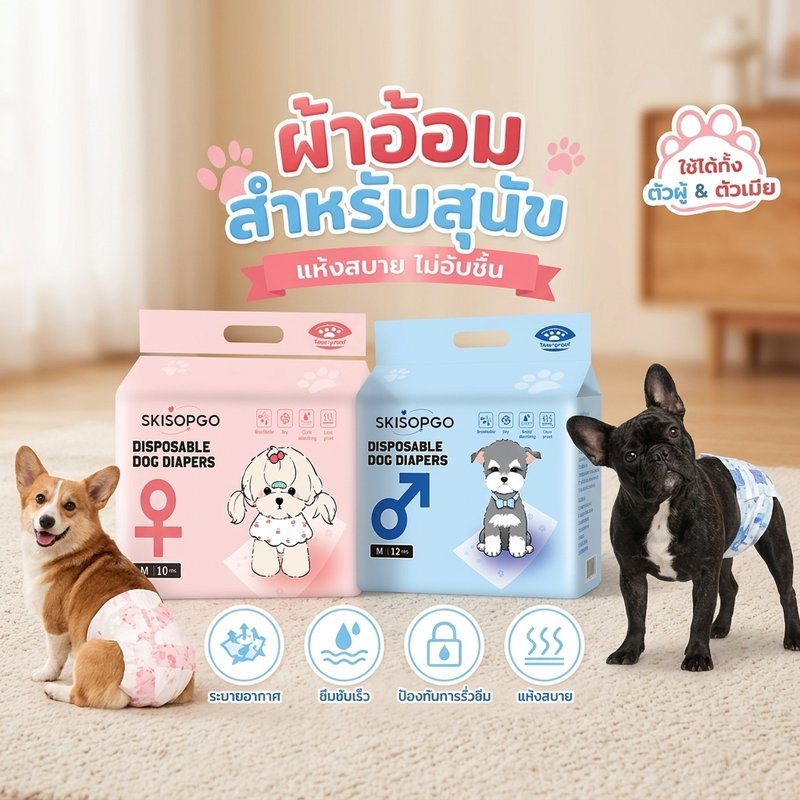 COD ผ้าอ้อมสุนัขเพศผู้ น้องหมา ผ้าอ้อมสัตว์เลี้ยง  แพมเพิสสุนัข ตัวเมีย สำหรับสุนัข แมว ระบายอากาศดี ใส่สบาย ไม่หลุดร่วง