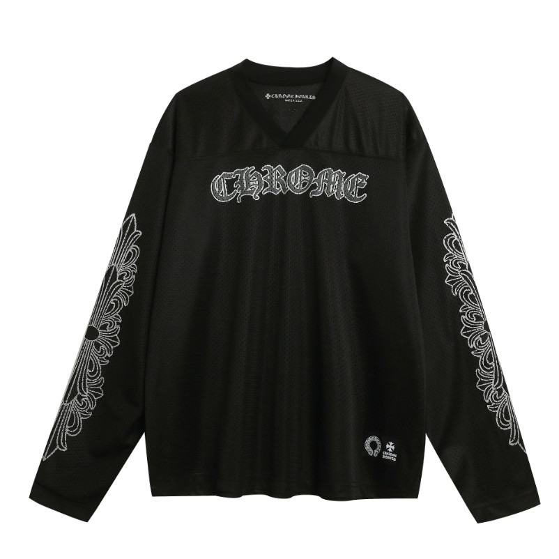 ตาข่ายระบายอากาศคอวีแขนยาวด้านบนเพชรร้อนพิมพ์หลวมสบายๆเสื้อกีฬาเสื้อยืด