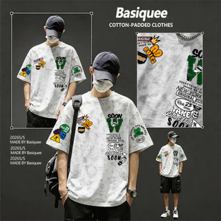 Basi💥เสื้อผู้ชาย เสื้อยืด oversize เสื้อฟอก วินเทจ สตรีท เกรดพรีเมียม เสื้อคอตตอน ไม่หดตัว ใส่สบาย ลาย "Soon rich"