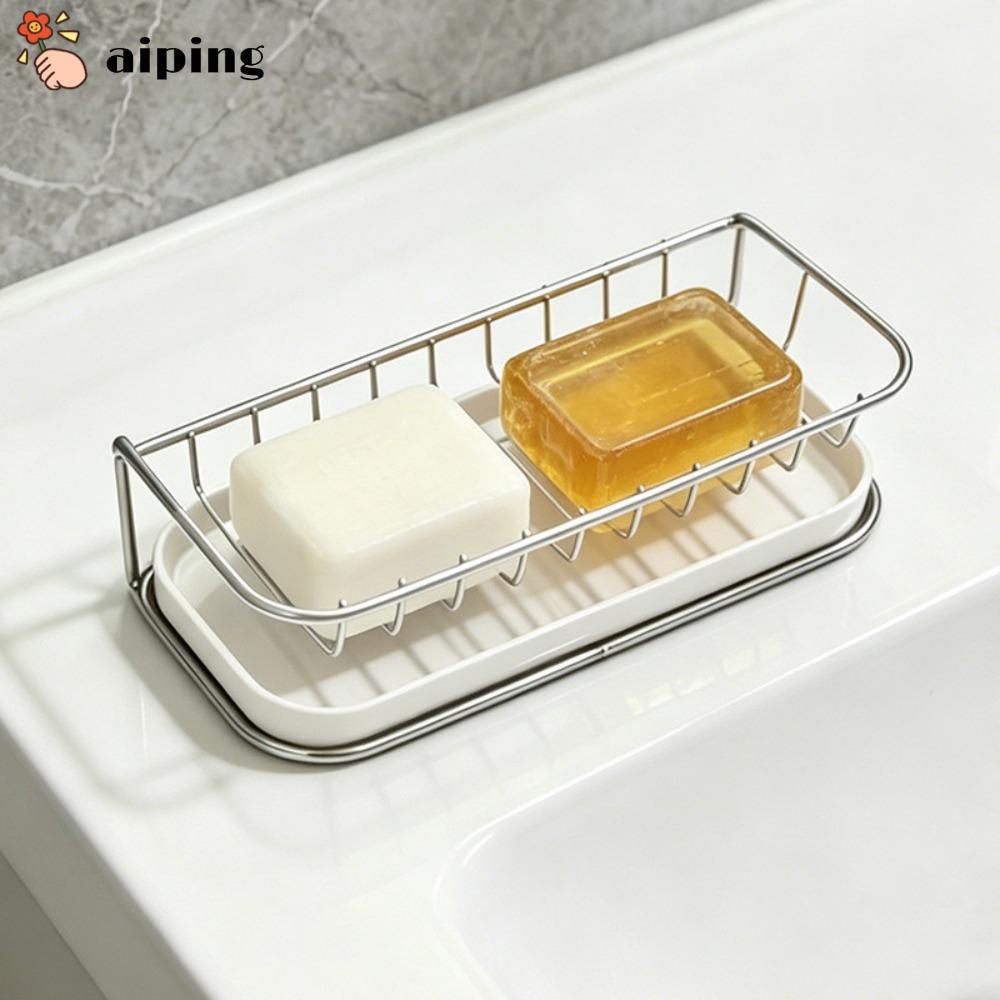 AIPING ชั้นวางสบู่สแตนเลส,พร้อมถาดถาดสบู่มัลติฟังก์ชั่น,จานสบู่ระบายน้ําด้วยตนเองหลายฟัน,ใช้ในห้องน้ํา