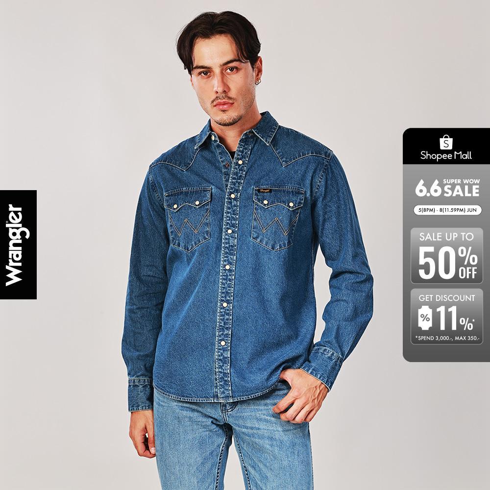 WRANGLER เสื้อเชิ้ตแขนยาวผู้ชาย คอลเลคชั่น Wrangler Legends รุ่น WR S126MSHLN06 สียีนส์กลาง