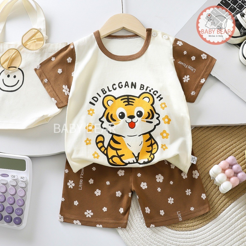 ชุดเซ็ตเสื้อแขนสั้นกางเกงขาสั้น ชุดเด็กแฟชั่นพิมพ์ลาย รูปที่ 4