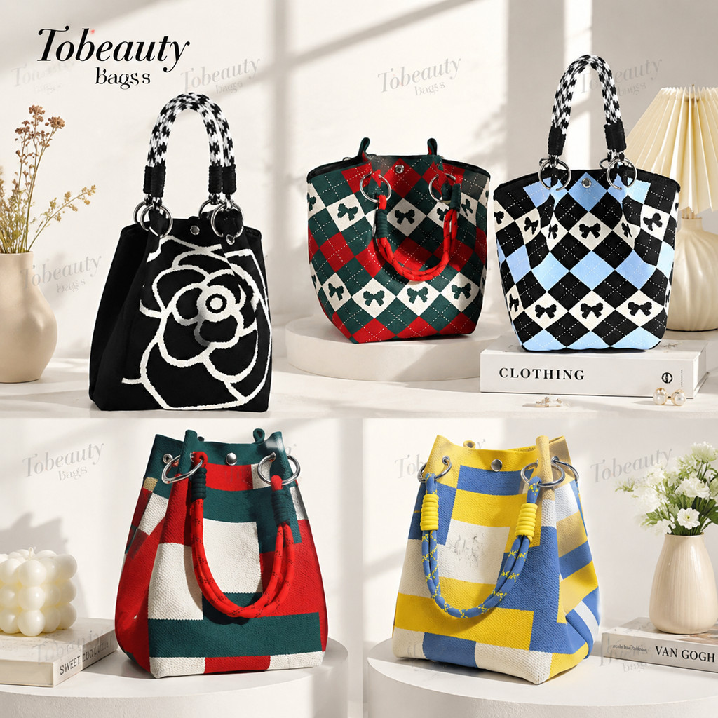 กระเป๋า tote Retro Camellia ลายดอกไม้ขนาดใหญ่ ดีไซน์ถักมั่นใจในความจุ เหมาะสำหรับทุกโอกาสและใช้งานได้หลากหลาย