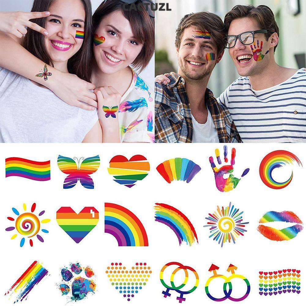 CACTUZL 12PCS แขนปลอม Tattoo ผีเสื้อ Pride Festivals ดอกไม้สติกเกอร์ใบหน้า