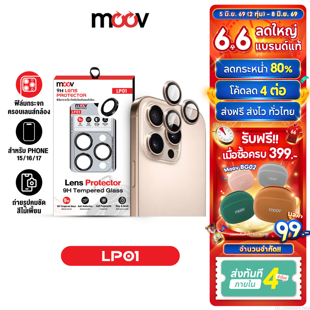 [ส่งไว] Moov LP01 ฟิล์มเลนส์กล้อง For iPhone 17 Pro Max 17 Air 17e 16 Pro 16e 15 Plus ฟิล์มกล้อง ไอโฟน