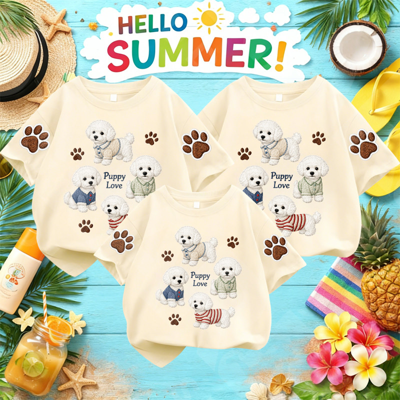 RINA STUDIO Puppy Love เสื้อยืดสุนัขลายสําหรับครอบครัวท่องเที่ยว