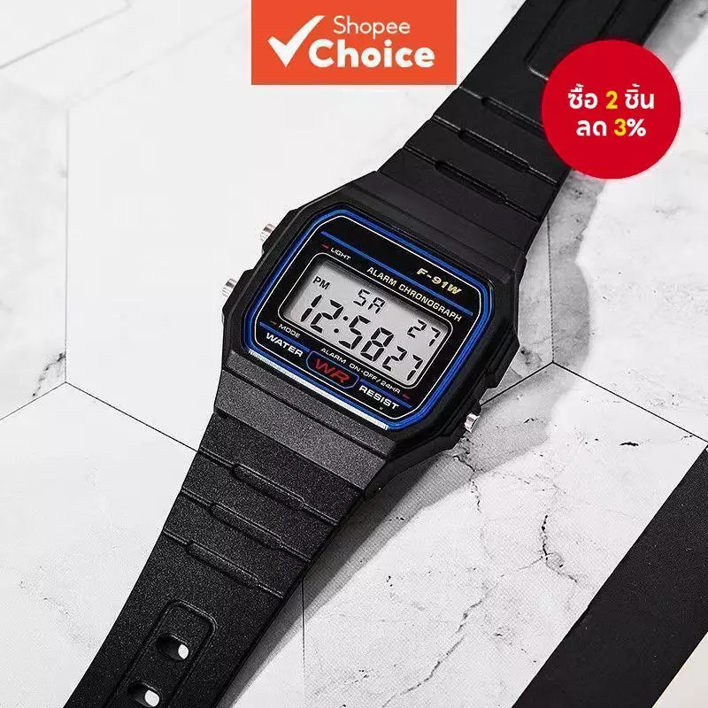 F91W นาฬิกาดิจิตอล Retro LED Luminous นาฬิกาควอทซ์ Unisex นาฬิกาข้อมือกีฬา