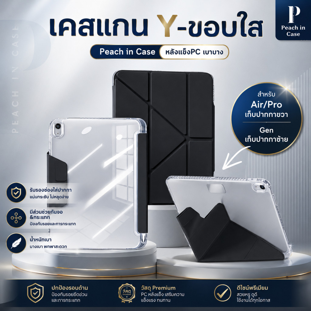 Ipadเคส เคสไอแพด *ขอบใส**(Pc)แข็ง แกนวายหลังใสกิ๊ง-ปกรัดยื่น(อะคริลิค)แข็ง caseipad Gen10-Air4-Air5-Air6-Pro11