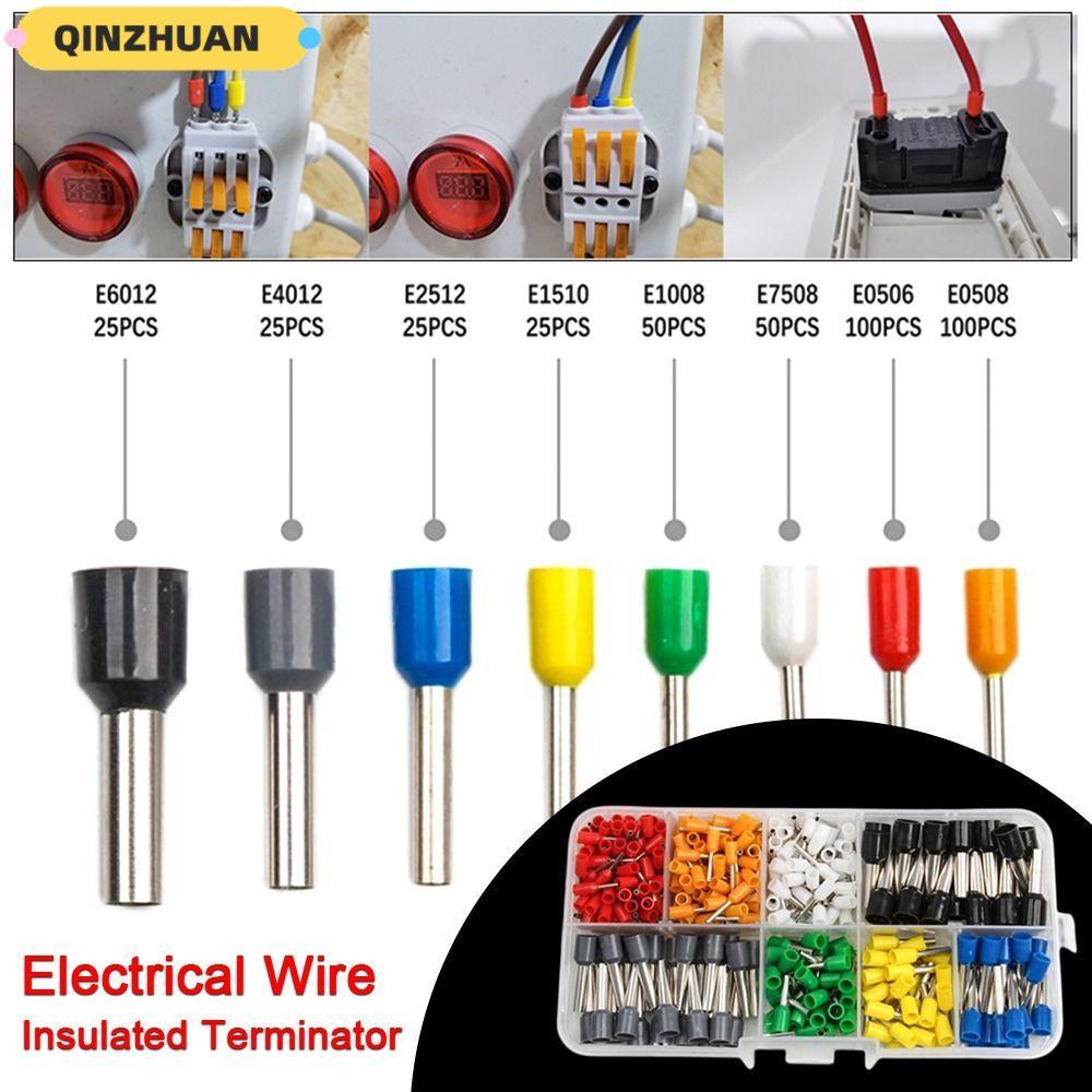QINZHUAN 300/400/700PCS Crimp Terminals สายไฟ E4012 E2512 E6012 E1510 ทนทานฉนวน Terminator