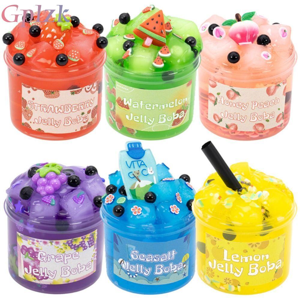 GPLZK Jelly Cube Slime, ผลไม้กรุบกรอบความเครียดบรรเทา Slime Kit, Soft Glitter 300ml/70ml Non-Sticky ของเล่นเด็กของขวัญ Party Favor ของขวัญ