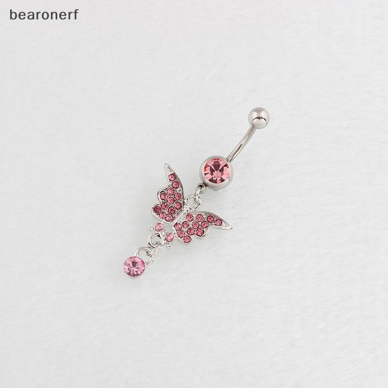 Bearonerf] เซ็กซี่ Rhinestone ผีเสื้อ Belly ปุ่มแหวนสแตนเลสสะดือเล็บเจาะเครื่องประดับสําหรับผู้หญิงคุณภาพสูงเครื่องประดับใหม่
