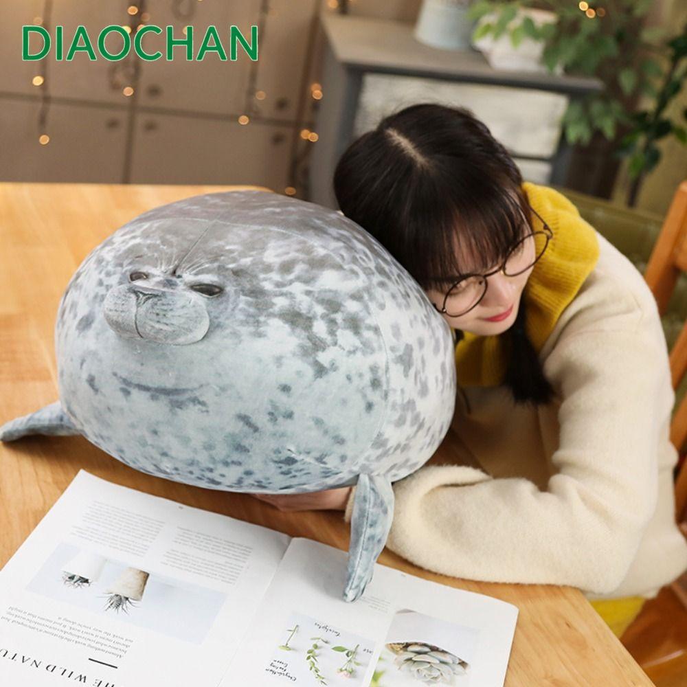 DICHATH Seal Plush Toys, Chubby Soft Blob Seal Pillow,อินเทรนด์น่ารักขนาดใหญ่ PP Cotton ตุ๊กตาสัตว์ตุ๊กตาของเล่นผู้ใหญ่