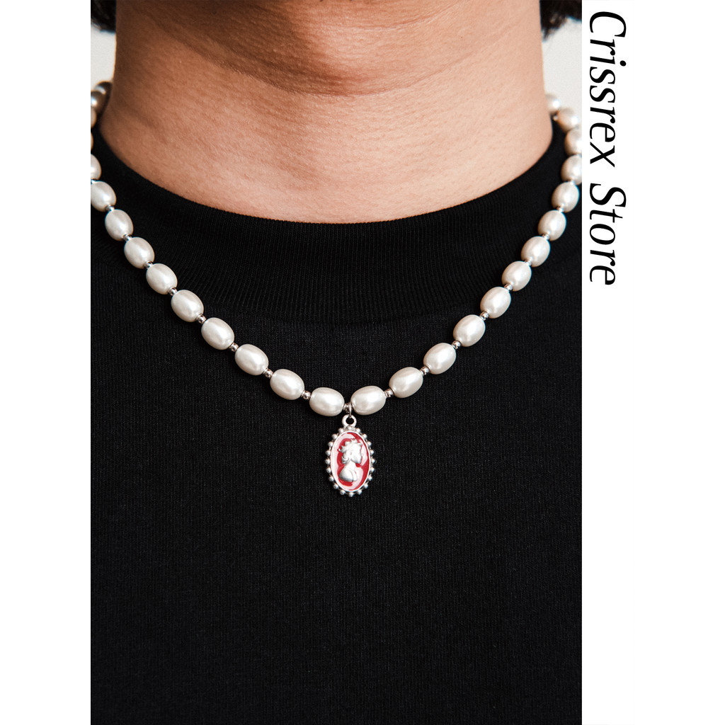 Crissrex Store SWFI Far Eastern Far สีตะวันออกหยดน้ํามันเหรียญโบราณจี้สั้นคู่สร้อยคอมุก
