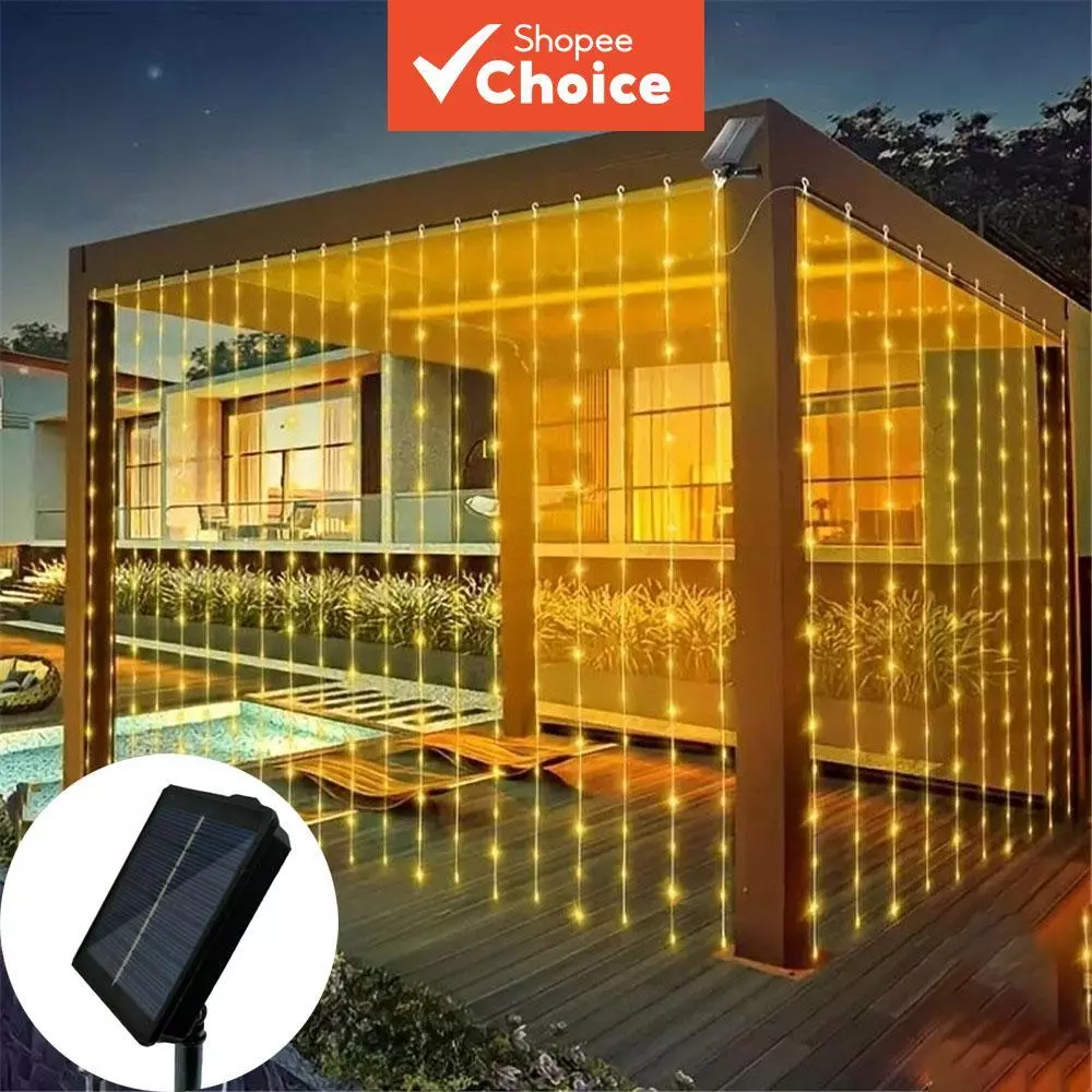 ไฟม่านโซลาร์เซลล์ LED กันน้ํากลางแจ้ง 8 โหมด สําหรับตกแต่งสวน รั้ว ผนัง