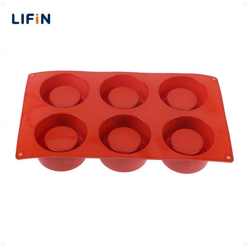Lifin Mart แม่พิมพ์เค้กทรงกลม6รูเครื่องมืออบเค้กทำจากซิลิโคนถาดเค้ก3D