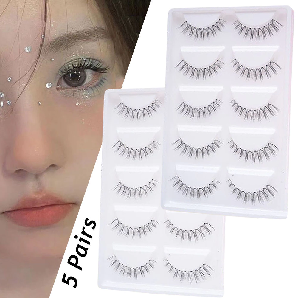 5 คู่ UV Shape ขนตาปลอมธรรมชาติ Wispy มังงะการ์ตูน Eye Reusable เกาหลีแต่งหน้า Lashes