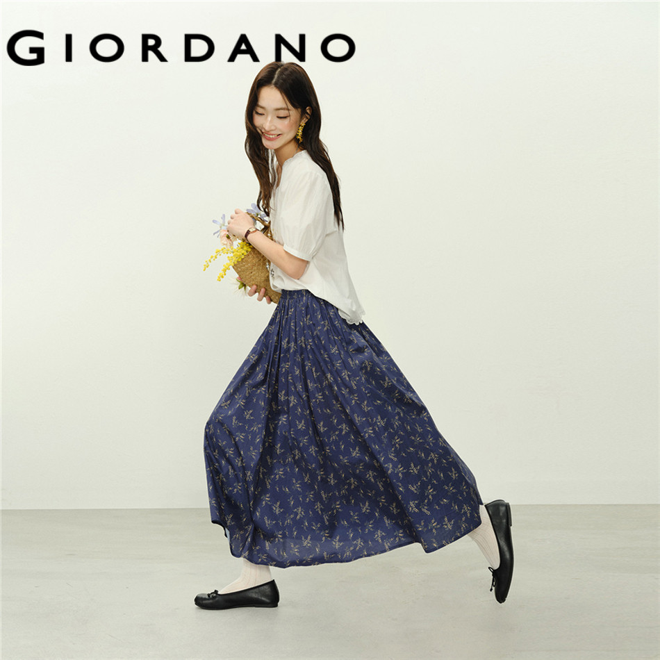 GIORDANO WOMEN Floral print elastic waist midi skirt 18466820