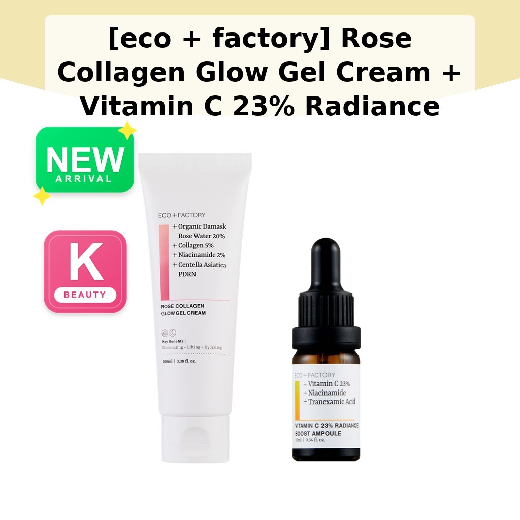 [Eco + Factory] Rose Collagen Glow Gel Cream 100ml + วิตามินซี 23% Radiance Boost Ampoule 10ml, 1 ชุ