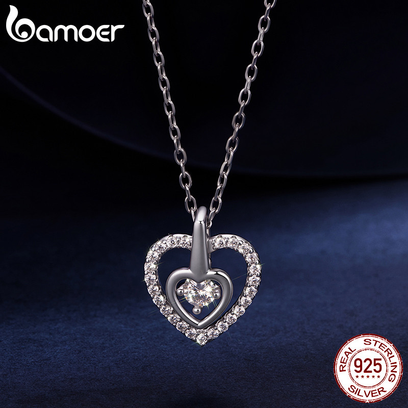Bamoer 925 เงินสเตอร์ลิง Moissanite สร้อยคอหัวใจ Agile พร้อมเครื่องประดับใบรับรองสําหรับของขวัญผู้หญ