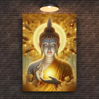 ภาพตกแต่งผนังห้องนั่งเล่น ภาพพระพุทธรูปสักยมุนีดอกบัวสไตล์เซนสำหรับห้องรับแขกห้องครัวและห้องพระ