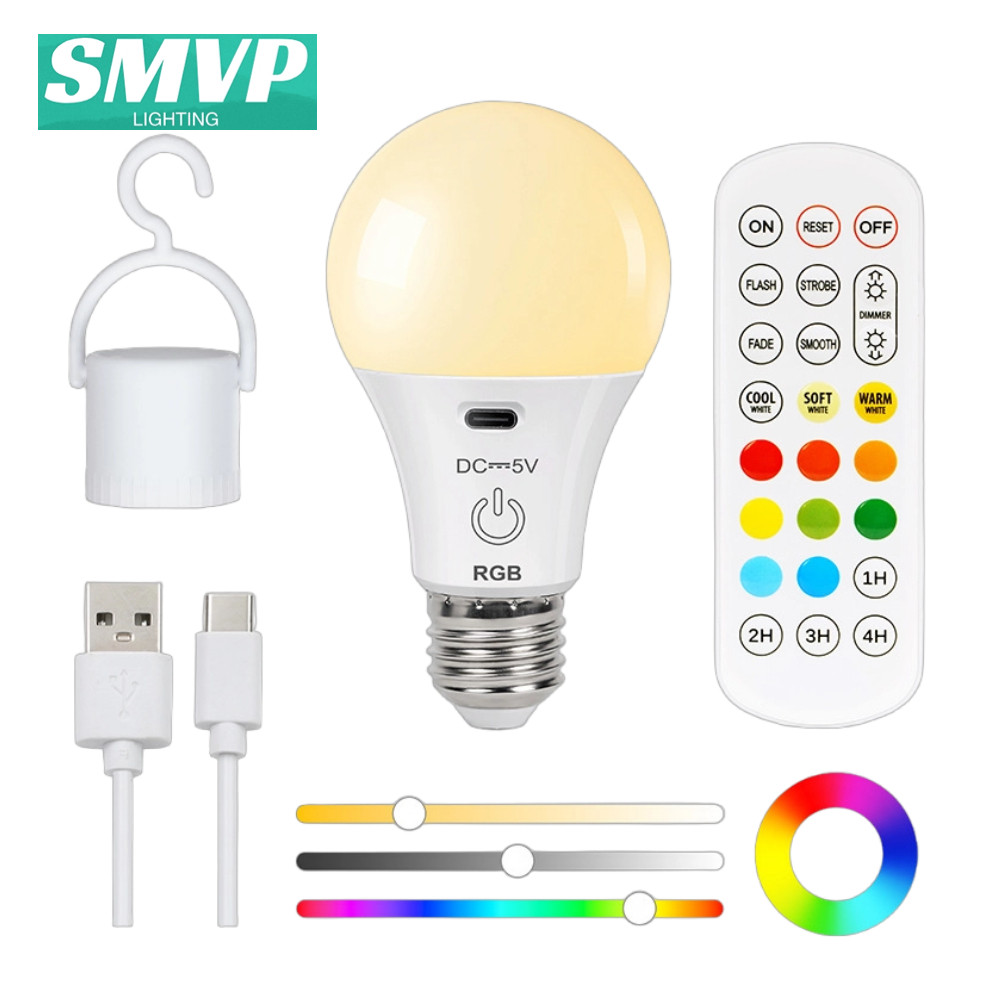 SMVP LED รีโมทคอนโทรลอัจฉริยะ RGB หลอดไฟสีปรับได้เต็มรูปแบบ, หรี่แสงได้, ไฟโดยรอบ E27