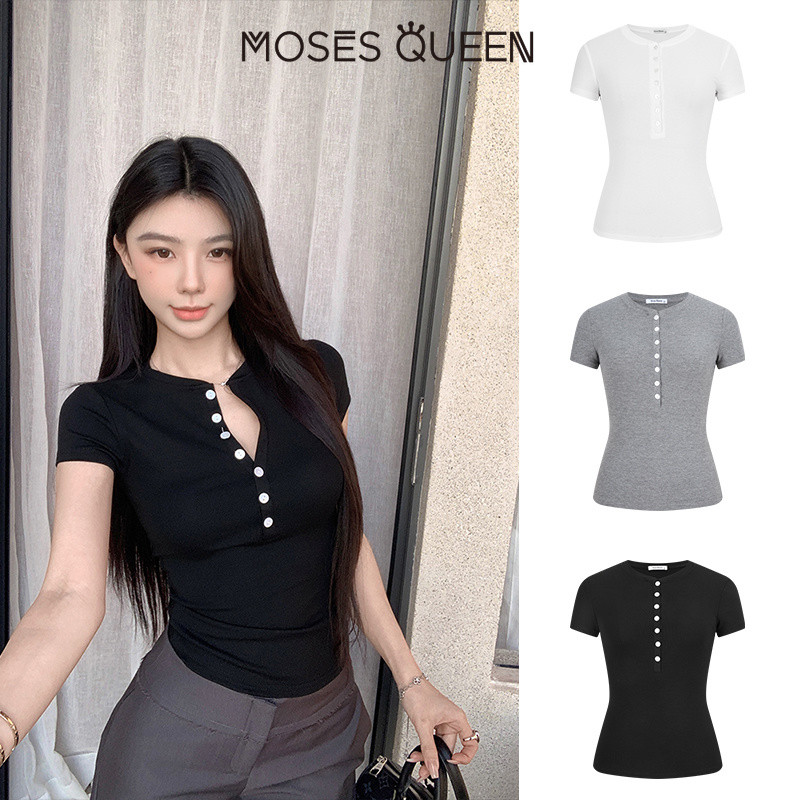 MOSESQUEEN เสื้อผ้าสตรี ที่มีแขนสั้น แบบไหล่เอว ฮังรี เน็ค ขนาดเล็ก แขนยาว ผ้าลิโอเซล เทนซ์เซล ขนแกะ ตัวช่วยให้รู้สึกบางเล็กน้อย #63415