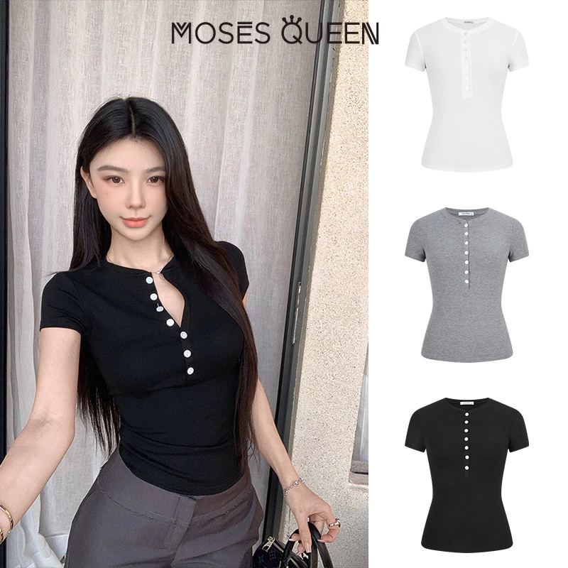 MOSESQUEEN เสื้อผ้าสตรี ที่มีแขนสั้น แบบไหล่เอว ฮังรี เน็ค ขนาดเล็ก แขนยาว ผ้าลิโอเซล เทนซ์เซล ขนแกะ ตัวช่วยให้รู้สึกบางเล็กน้อย #63415