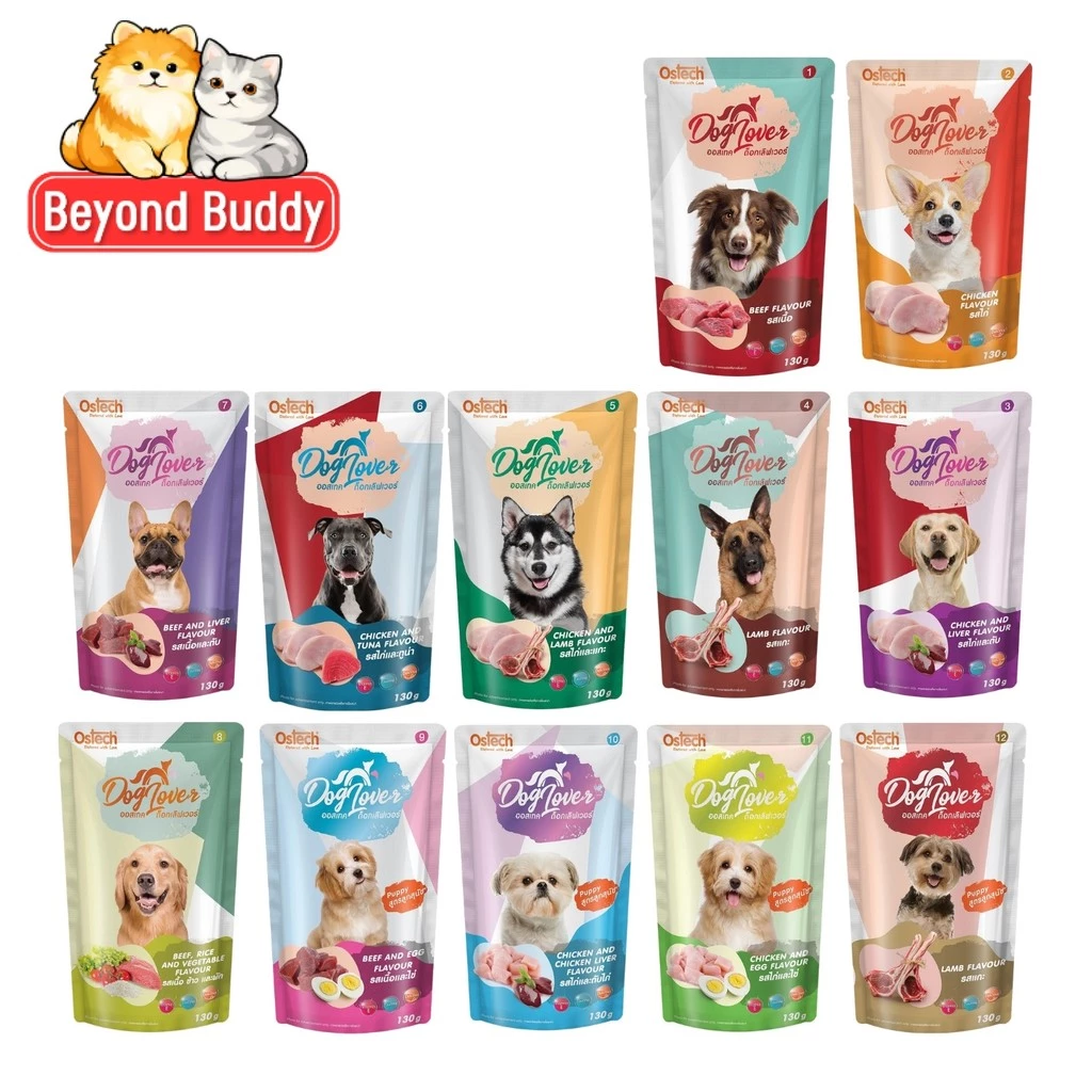 Ostech Dog Lover ออสเทค ด็อก เลิฟเวอร์ อาหารเปียกสุนัข อร่อย ทานง่าย เปียกหมา 130 กรัม (EXP10/2026)