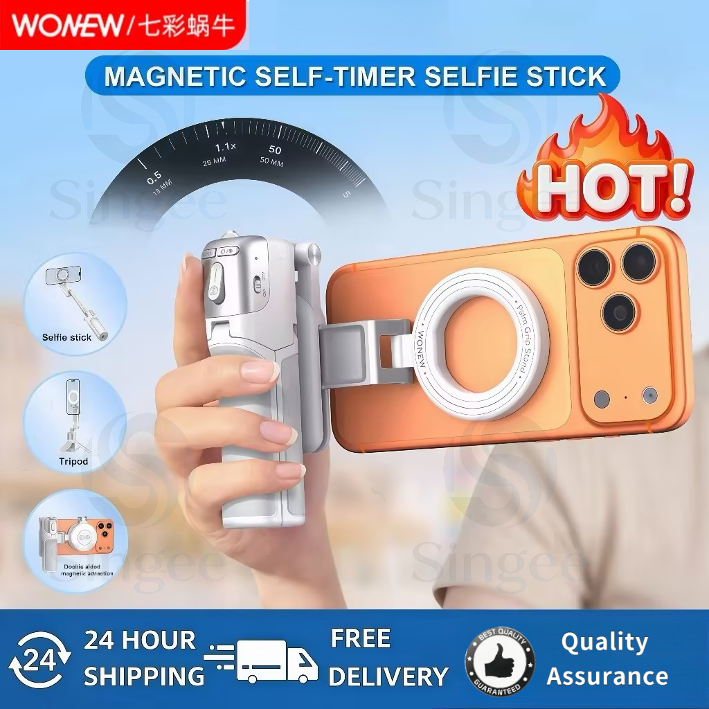 WONEW ซูมแม่เหล็กบลูทูธ Selfie Stick รีโมทคอนโทรลแม่เหล็กเติมแสงโทรศัพท์มือถือขาตั้งกล้องสําหรับการเดินทาง Vlog & Live
