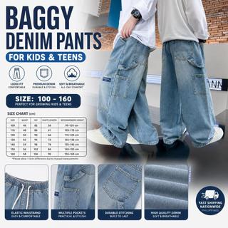 Kids Boys 6 Pockets Loose Denim Cargo Pants Fashion Casual Streetwear Kids Jeans