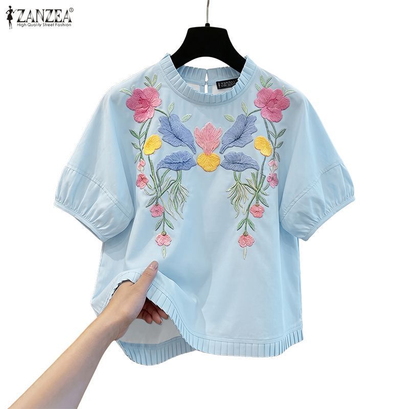 ZANZEA เสื้อเบลาส์ลายดอกไม้แขนพัฟแขนสั้นพิมพ์ลายเกาหลีสําหรับผู้หญิง — صورة 4