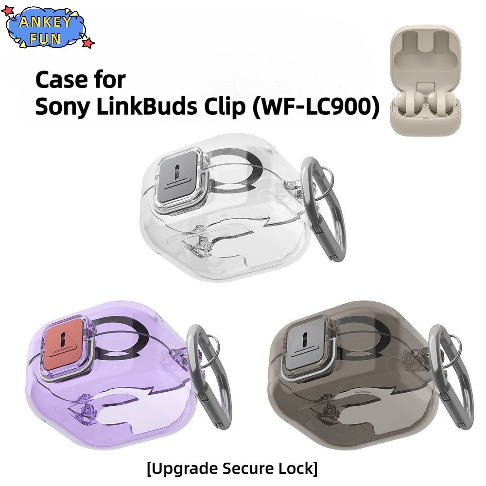 Compatible with Sony LinkBuds Clip WF-LC900 Erabuds Case Cover with Carabiner&Cleaning Pen Kit Double Security Lock Anti-Scratch Shockproof TPU Protective Case