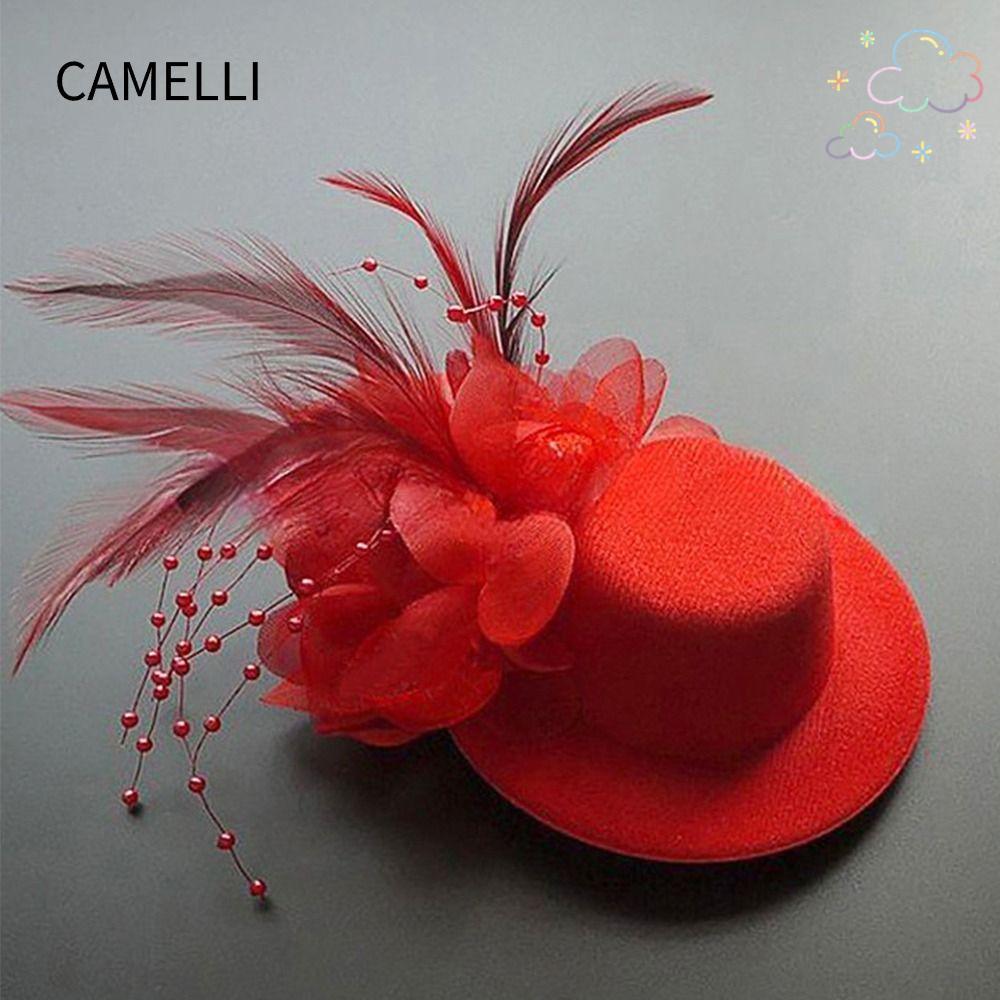CAMELLI เด็ก Fascinators หมวก,แต่งหน้าพรหมอุปกรณ์เสริมผมดอกไม้ Pillbox หมวก, แฟชั่น Feathers 13 ซม.ชา Party Hairpins Party