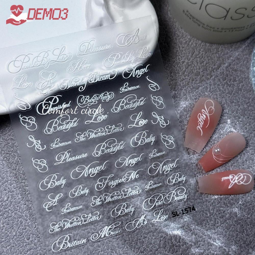 [DEMO3] สติ๊กเกอร์ติดเล็บ, ตกแต่งเล็บแบบอักษรศิลปะ DIY, ตัวอักษรภาษาอังกฤษสีดําสีขาวลายนูนสติ๊กเกอร์ติดเล็บเครื่องมือทําเล็บ