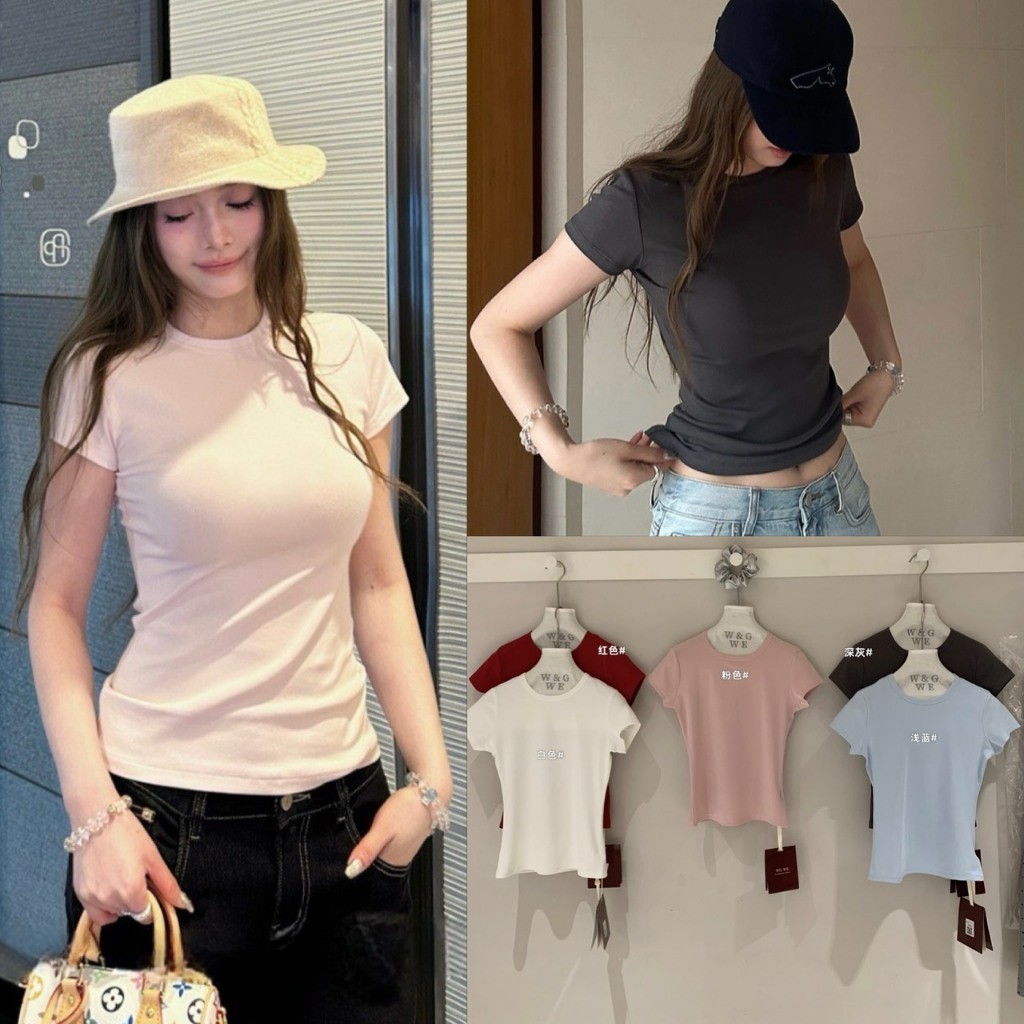 ❤ 🧵 🇰🇷 W9278 เสื้อยืดแขนสั้นคอกลม สีพื้น ผ้านิ่มใส่สบาย สีสวยแมทซ์ง่ายค่า แฟชั่นเกาหลี TAG WG.WE 🧡