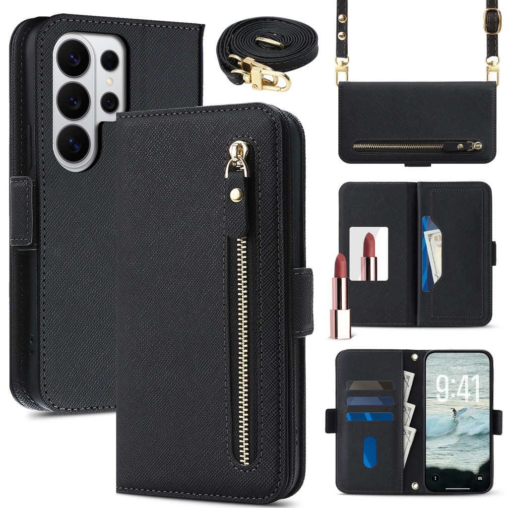 เคสโทรศัพท์ เคส Card Case สําหรับ Samsung S26 Ultra พร้อมสาย lanyard Flip Cover พร้อมช่องใส่การ์ดเหรียญเชือกสําหรับ Samsung Galaxy S25 Plus S24 Ultra S23 Plus เคสโทรศัพท์พร้อมกระเป๋ากระเป๋าสตางค์