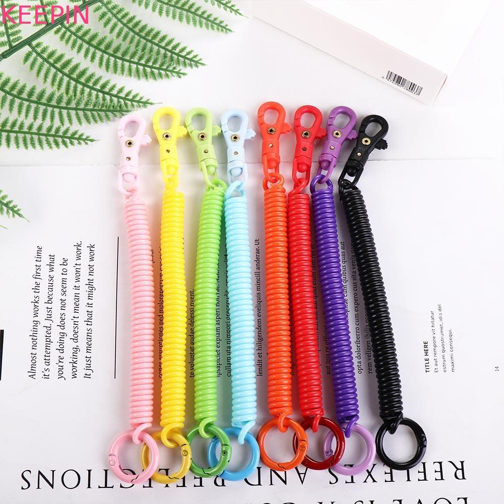 KEEPIN พวงกุญแจของขวัญสีสัน Retractable Coil Springs สําหรับ Baggage ป้าย ID Key แท็กกระเป๋าเดินทาง Creative Keyring Travel ฤดูใบไม้ผลิ