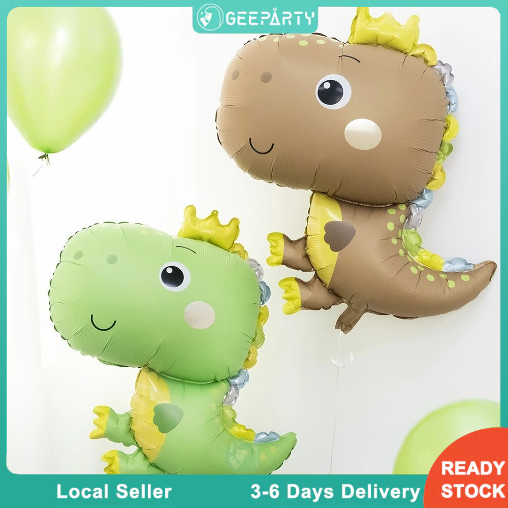 GeeParty บอลลูนฟอยล์ไดโนเสาร์วินเทจ สีเขียวน้ำตาล พร้อมมงกุฎ สำหรับตกแต่งและเป็นของขวัญวันเกิดธีมไดโนเสาร์