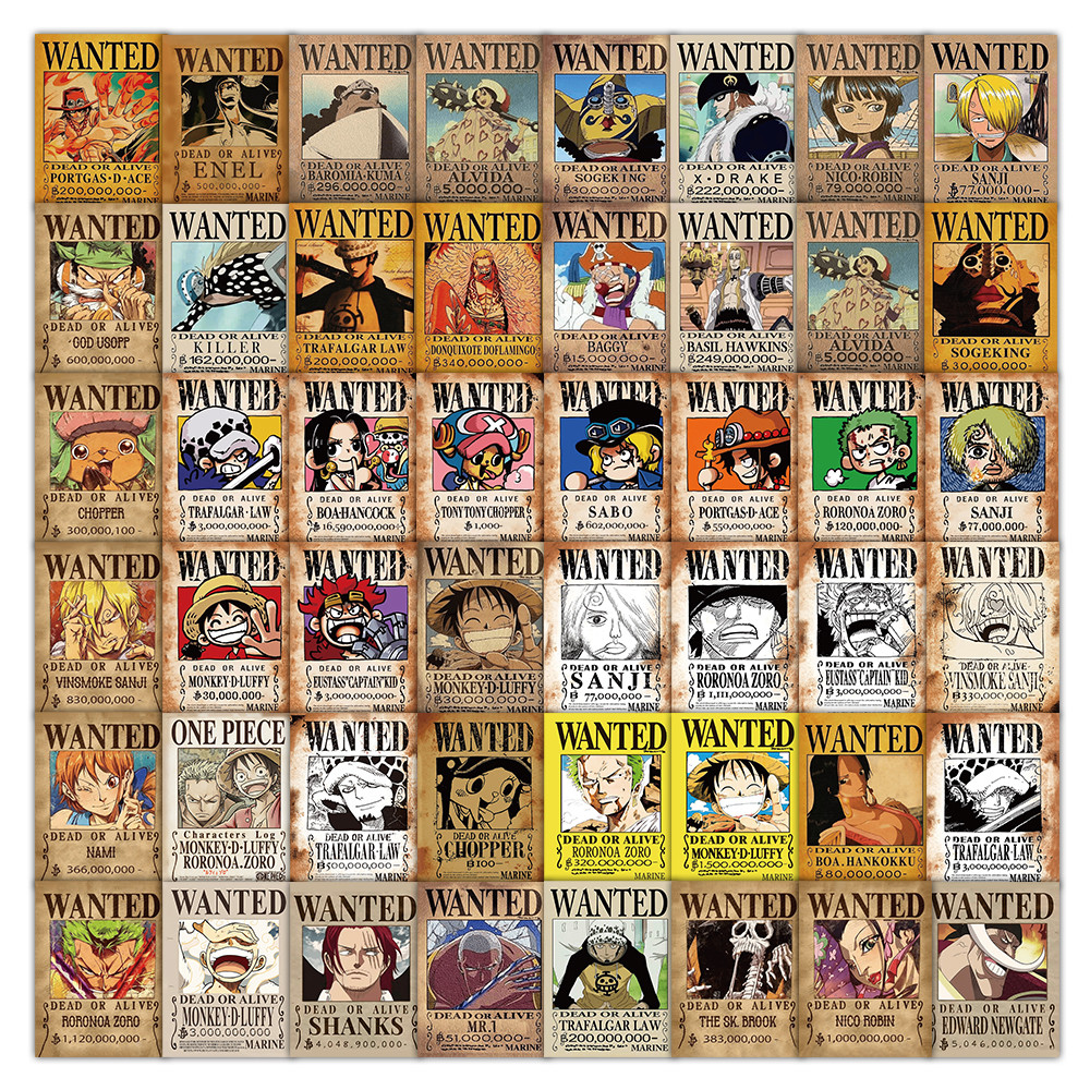 60 ชิ้น One Piece Wanted โปสเตอร์ Retro อะนิเมะพิมพ์สําหรับ Wall & Cabinet Decor