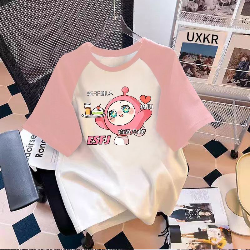 【ks0979.th】 纯棉卡通童装女童夏季洋气插肩短袖儿童T恤蛋仔派对上衣Cotton cartoon children's clothing girls  summer ocea 【0530WXj