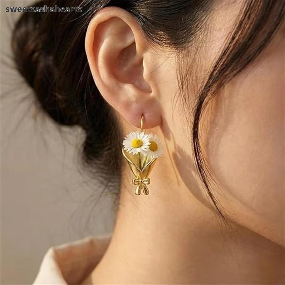 SWEE DIY ช่อดอกไม้จี้ต่างหู,สวมใส่ทุกวัน DIY เครื่องประดับดอกไม้ใส่ต่างหู,ของขวัญเครื่องประดับสร้างสรรค์ช่อดอกไม้ผู้ถือต่างหูผู้หญิง