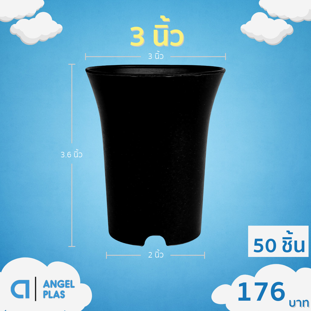 กระถางปากแตร กระถาง กระถางไม้กราฟ ทรงสูง 3 นิ้ว 50 100 ใบ สีดำ ยกมัด