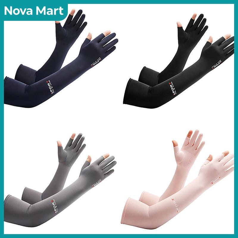 NOVA Mart ปลอกแขนตกปลาของผู้ชาย, ถุงมือป้องกันรังสียูวีผ้าไหมน้ำแข็งยืดหยุ่นแขนเสื้อปั่นจักรยานกลางแจ้งมีสินค้าในสต็อก
