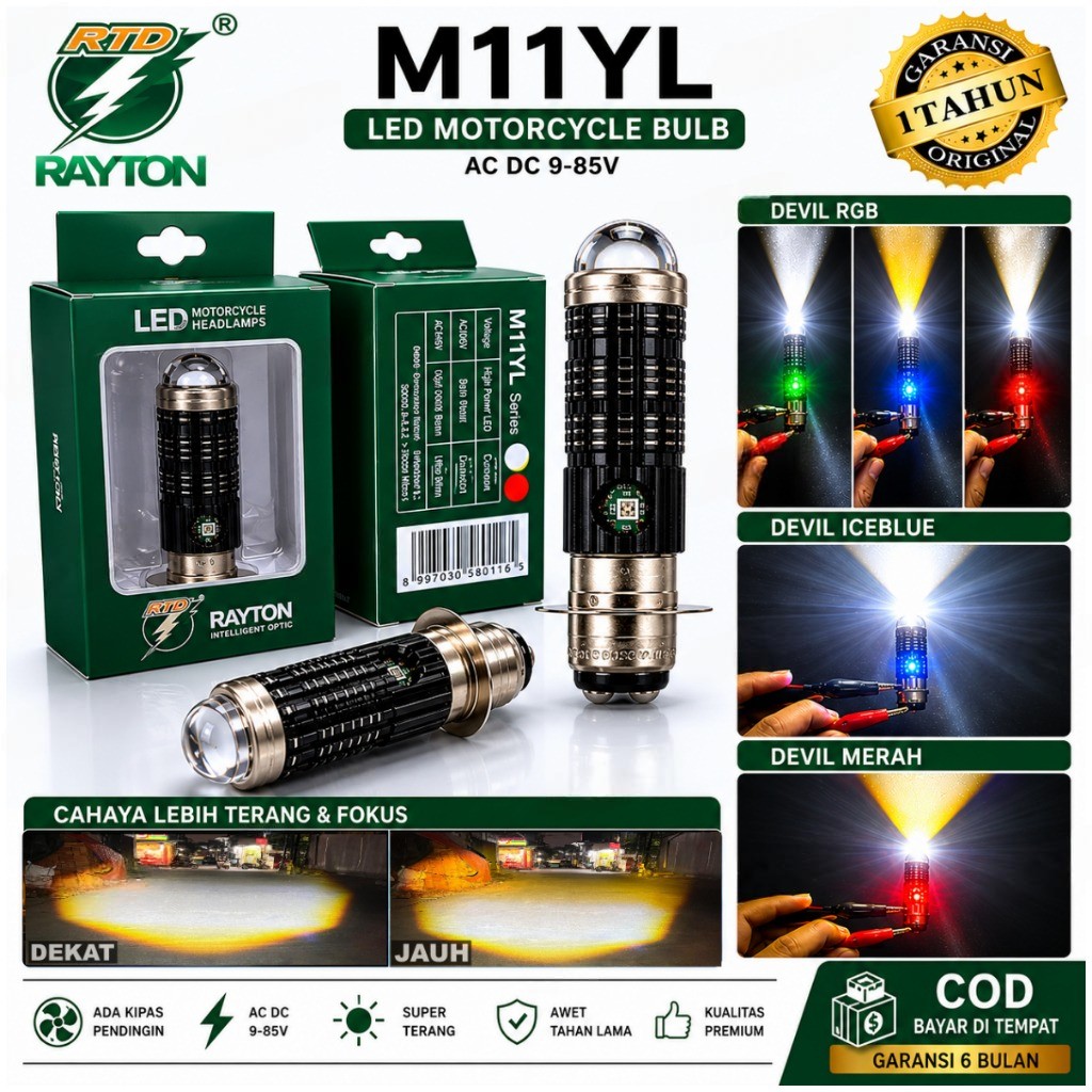 ต้นฉบับ H6 RTD RAYTON M11YL 30 วัตต์ LED HEADLIGHT COOLING FAN PLUS TWILIGHT HIGH LO D3 TYPE M11YL T