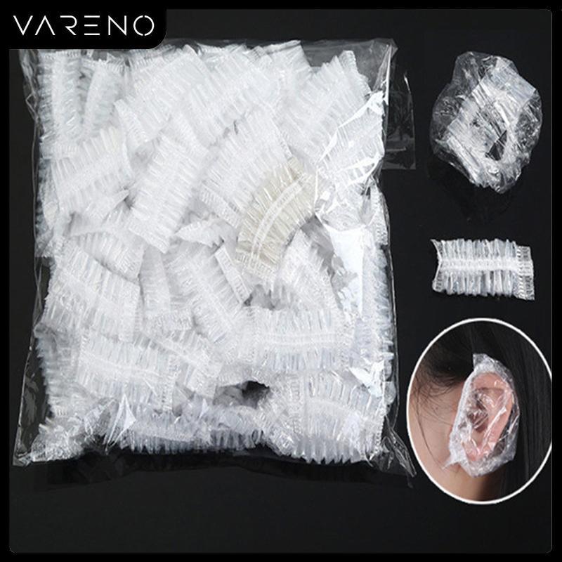 Vareno ที่ครอบหูกันน้ำ100ชิ้นที่ครอบหูสำหรับอาบน้ำร้านเสริมสวยที่ครอบหูป้องกันผมย้อมสี