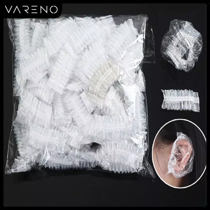 Vareno ที่ครอบหูกันน้ำ100ชิ้นที่ครอบหูสำหรับอาบน้ำร้านเสริมสวยที่ครอบหูป้องกันผมย้อมสี