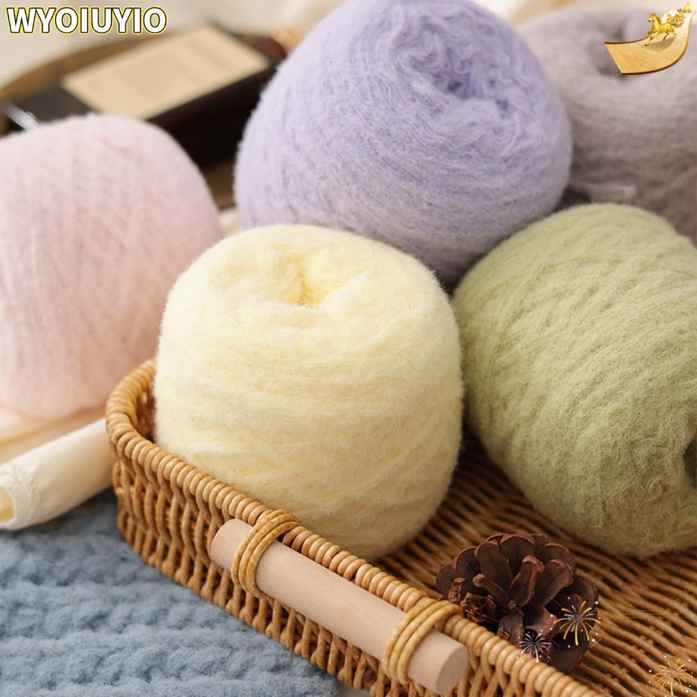 WYOIUYIO 100g Mohair Yarn, Fluffy Warm Cotton Yarn Ball, Medium หนาสีทึบ DIY ถักผ้าพันคอเส้นด้ายผู้ห